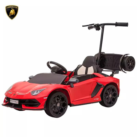 Haolaixi Lamborghini children's electric car four-wheel car remote control toy car can sit a child with a swing baby stroller top with red + adult standing plate + soft wheel leather seat + remote control