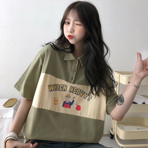 Style Rabbit 2020 summer new style small fresh short-sleeved T-shirt female students half-sleeved Polo shirt Japanese girl loose niche T-shirt green M