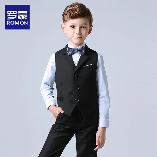 Romon Children's Suit Boys Hobe Flower Girl Vest Suit Host Host Wedding Piano Graduation Performance Navy 150