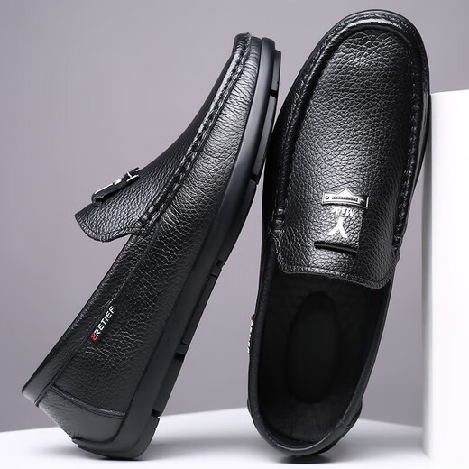 Dick Lane Dick Lane Light Luxury Bean Zapatos para hombres 2025 String and Summer Hollow Nuevo estilo para hombres Ligero suave zapatos de cuero plano para hombres 5008 Negro (hueco) 41