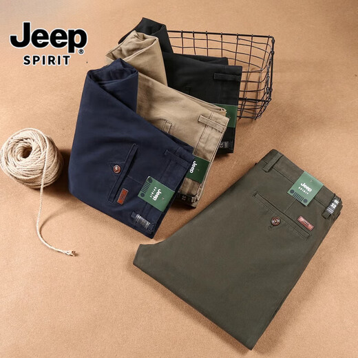 
JEEP SPIRIT Jeep High-end Cotton Casual Pants Men's Summer Thin Style Loose Middle-aged and Elderly Straight Large Size High Waist Deep Long Pants 7028 Khaki Thin Style 34 2 feet 7