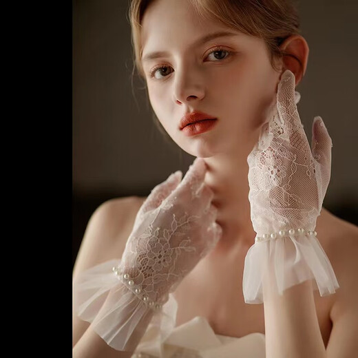 Vestido nupcial de Linong Guantes de boda Corea Corea Corea Short French French Simple Tul Transparente Exquisito Elegante Pearl Bee White