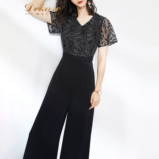 SARRUDO brand slimming jumpsuit, temperament and fashionable wide-leg pants splicing 2020 summer new short-sleeved jumpsuit women's black 2XL