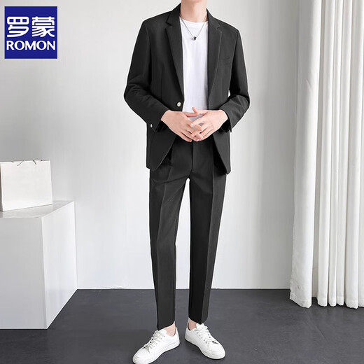 ROMON (ROMON) suit men's suit casual loose professional suit solid color jacket spring and summer groom wedding dress light mature style small suit [two pieces] apricot suit + trousers XL size