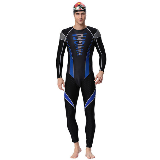 YINGFA swimsuit men's swimsuit racing sharkskin one-piece full-body swimsuit sunshade and warmth children's adult swimsuit for men and women blue XXL