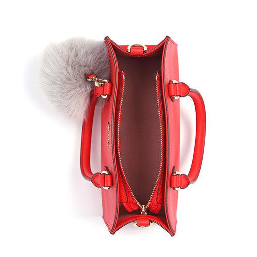 Cassile (cassile) European and American bag cross pattern cowhide fur ball intellectual handbag T171010102B6 orange red