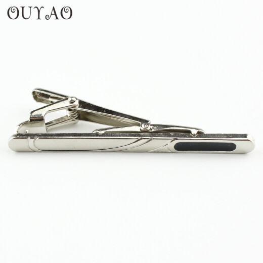Ouyao's new simple silver men's business tie clip black polka dot tie clip wedding business tie clip gift box silver