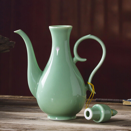 Shengtianxia Jingdezhen ceramic wine pot, Chinese blue and white porcelain wine set, traditional pouring wine pot, wine glass, white wine wine set, goblet, 1 pot, 10 cups, celadon-wine set, 1 pot, 10 cups, safe and shockproof packaging