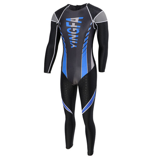 YINGFA swimsuit men's swimsuit racing sharkskin one-piece full-body swimsuit sunshade and warmth children's adult swimsuit for men and women blue XXL