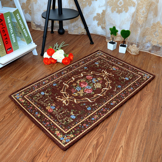 Zhonghong European pastoral chenille jacquard door mat entry entrance floor mat washable and machine washable wear-resistant blended woven computer chair mat foot mat non-slip floor mat entrance door 2601 brown 60*90CM