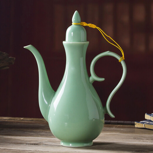 Shengtianxia Jingdezhen ceramic wine pot, Chinese blue and white porcelain wine set, traditional pouring wine pot, wine glass, white wine wine set, goblet, 1 pot, 10 cups, celadon-wine set, 1 pot, 10 cups, safe and shockproof packaging