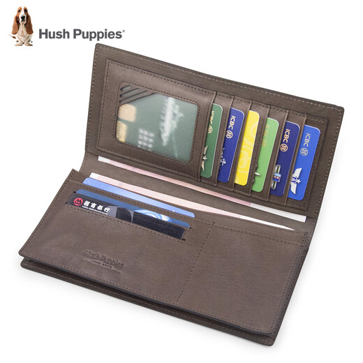 暇步士（Hush Puppies）钱包男士头层纯牛皮真皮大容量长款钱夹青年时尚 卡其色