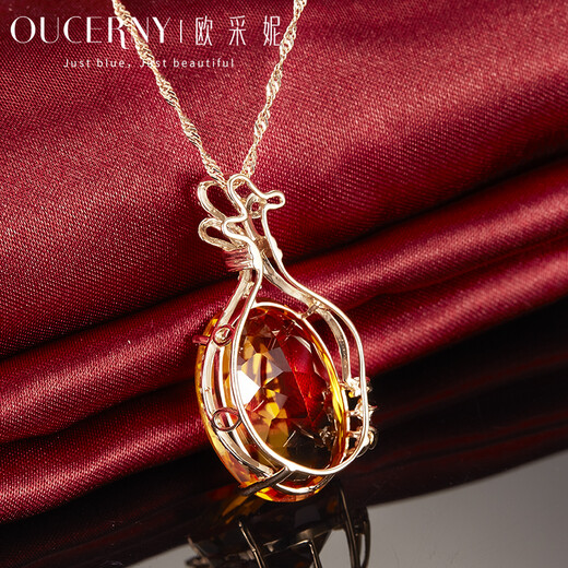 Ouchini colored gemstone customized 18k rose gold diamond necklace citrine citrine pendant for women 18K rose gold (customized in 5-7 days)