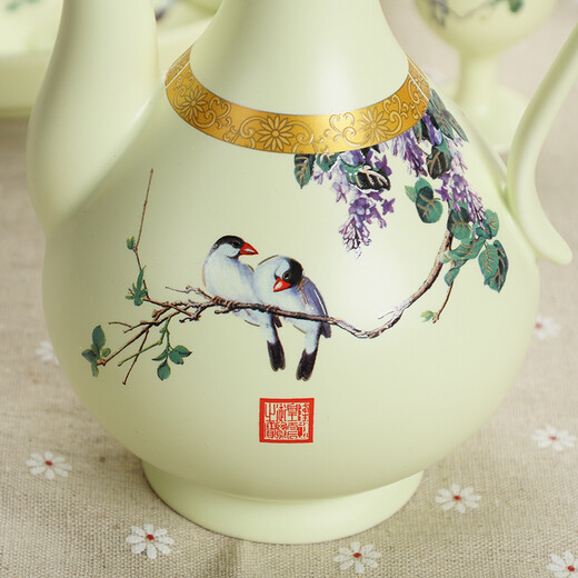 Xihe Yinyao Xihetang made antique Jingdezhen ceramic liquor wine set customized set special price household wine pot and wine glass set gift 9 pieces lilac wine set 8 cups 1 pot