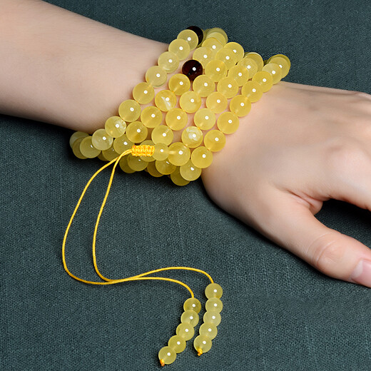 Ouchini Beeswax Bracelet Men's No-Bake Gold Twist Honey DIY Amber 108 Buddha Beads Ball Bead Bracelet Women's 5-5.5mm
