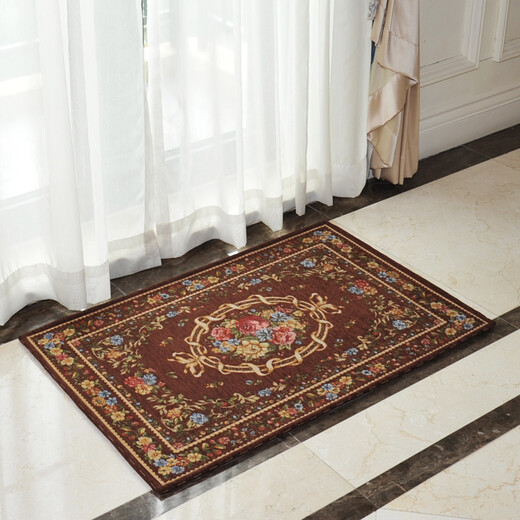 Zhonghong European pastoral chenille jacquard door mat entry entrance floor mat washable and machine washable wear-resistant blended woven computer chair mat foot mat non-slip floor mat entrance door 2601 brown 60*90CM