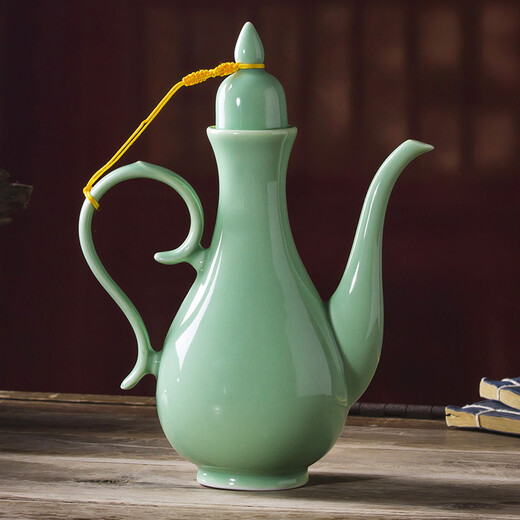 Shengtianxia Jingdezhen ceramic wine pot, Chinese blue and white porcelain wine set, traditional pouring wine pot, wine glass, white wine wine set, goblet, 1 pot, 10 cups, celadon-wine set, 1 pot, 10 cups, safe and shockproof packaging