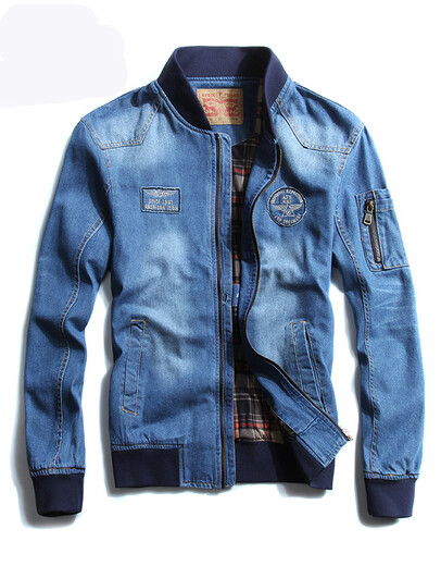 MOK Bull Denim Jacke junge Männer Pilotjacke Baseball Uniform Halsumn -Autumn -Jacke 687 Hellblau S Hegen 105 Jin [Jin gleich 0,5 kg]]