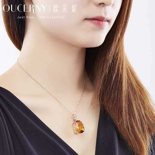 Ouchini colored gemstone customized 18k rose gold diamond necklace citrine citrine pendant for women 18K rose gold (customized in 5-7 days)