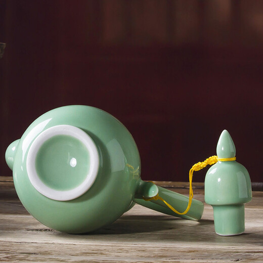 Shengtianxia Jingdezhen ceramic wine pot, Chinese blue and white porcelain wine set, traditional pouring wine pot, wine glass, white wine wine set, goblet, 1 pot, 10 cups, celadon-wine set, 1 pot, 10 cups, safe and shockproof packaging