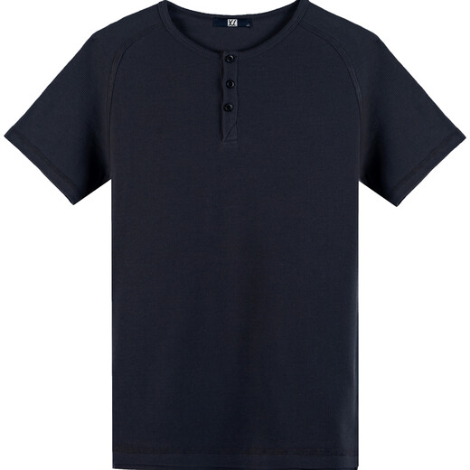 Erneuerung kurzärmeligte T-Shirt für Männer, enge Henry-Kragen reines Baumwollkragen schwarzes T-Shirt für Männer, Slim Sport Top Base Shirt, Schwarz L.