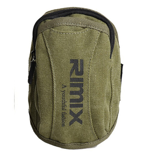 RIMIX waist bag, wrist bag, arm bag, mobile phone bag, waist bag, hanging bag, men's and women's sports bag, canvas mobile phone arm bag, military green, small size - suitable for mobile phones within 4.3 inches