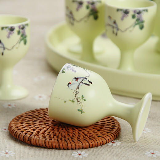 Xihe Yinyao Xihetang made antique Jingdezhen ceramic liquor wine set customized set special price household wine pot and wine glass set gift 9 pieces lilac wine set 8 cups 1 pot