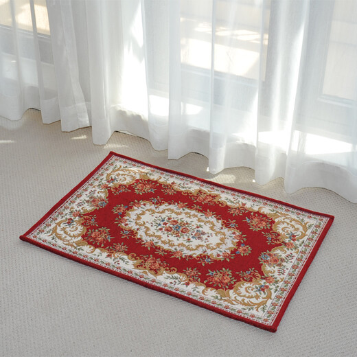 Zhonghong European pastoral chenille jacquard door mat entry entrance floor mat washable and machine washable wear-resistant blended woven computer chair mat foot mat non-slip floor mat entrance door T01 red 60*90CM