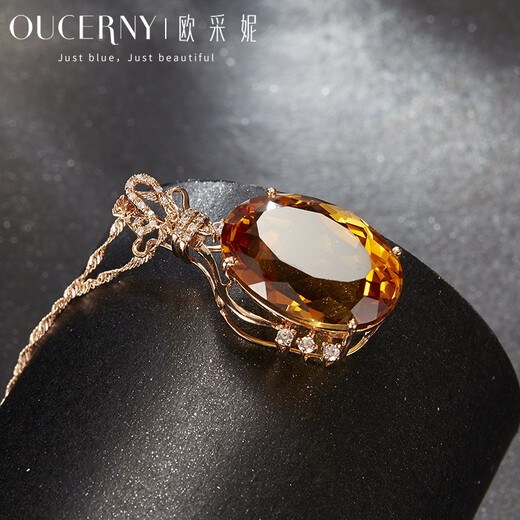 Ouchini colored gemstone customized 18k rose gold diamond necklace citrine citrine pendant for women 18K rose gold (customized in 5-7 days)