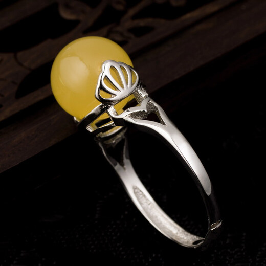 Ketang Pearl Beeswax Ring S925 Silver Inlaid Milwax Ring Face Open Women’s Ring Valentine’s Day Gift Year of the Dog New Year Ornaments Lotus Ring
