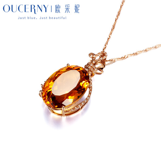 Ouchini colored gemstone customized 18k rose gold diamond necklace citrine citrine pendant for women 18K rose gold (customized in 5-7 days)
