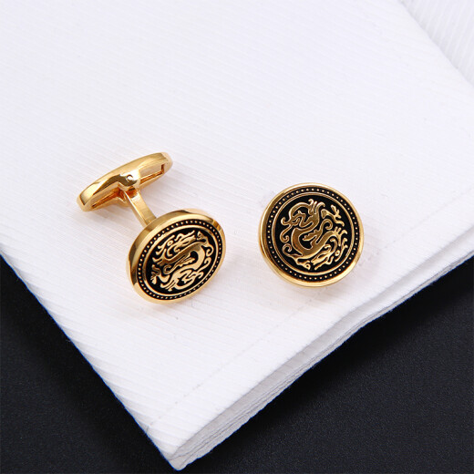 IFSONG Meisong Men's Cufflinks French Shirt Sleeve Nails Women's Simple Dragon Shape Shirt Cuff Buttons Gift Box Gold Black Bottom Dragon Shape XK1729A