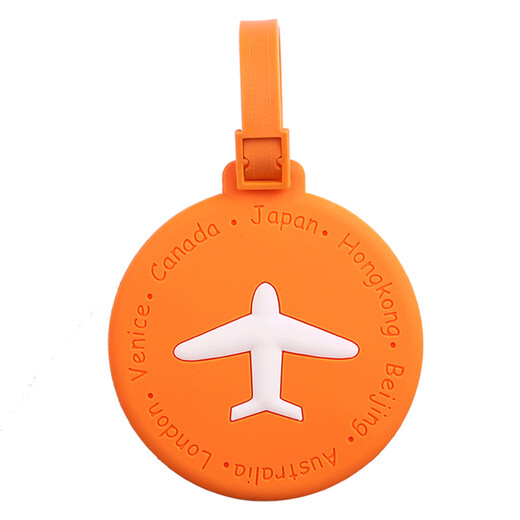 Bangeri Box de viaje Silicone Lanyard Etiquetas de equipaje, etiquetas de check-in de dibujos animados de bolsa, conocimiento de embarque, naranja