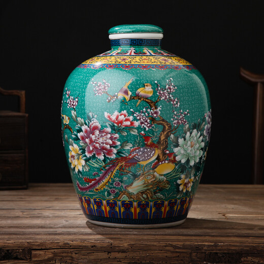 Junxiang Jingdezhen ceramic wine jar wine jar with faucet wine bottle soaking wine jar wine storage jar 10 Jin Jin equals 0.5 kg 20 Jin Jin equals 0.5 kg 30 Jin Jin equals 0.5 kg 50 Jin Jin equals 0.5 kg Packed with sealing cover Green (no holes) 10 Jin Jin equals 0.5 kg Packed