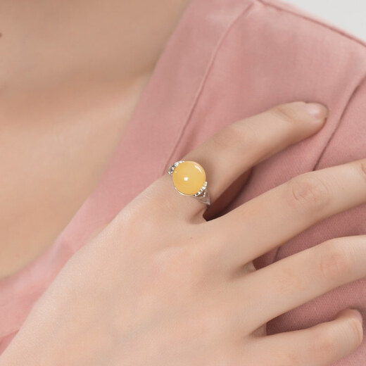 Ketang Pearl Beeswax Ring S925 Silver Inlaid Milwax Ring Face Open Women’s Ring Valentine’s Day Gift Year of the Dog New Year Ornaments Lotus Ring