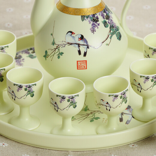 Xihe Yinyao Xihetang made antique Jingdezhen ceramic liquor wine set customized set special price household wine pot and wine glass set gift 9 pieces lilac wine set 8 cups 1 pot