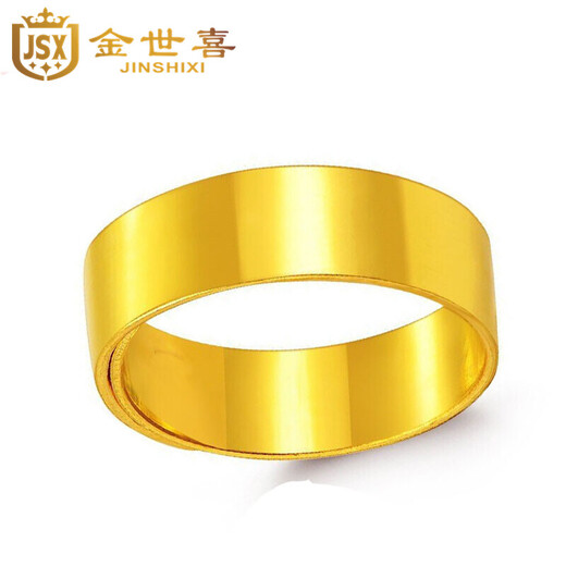 Jin Shixi 999 Pure Gold Smooth Ring Gold Flat Men's and Women's Gold Ring Wide and Large Living Couple Ring Gold Weight 3.72g