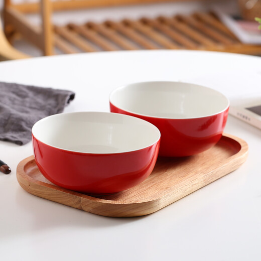 Jiabai festive red 6-inch instant noodle bowl soup bowl large rice bowl simple tableware ceramic bowl