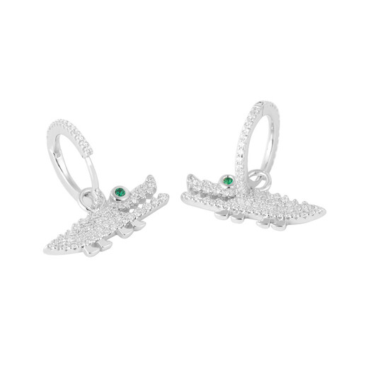 APM MONACO Women's JANVIER Silver Crystal Diamond Small Crocodile Styling Earrings AE10591KGX