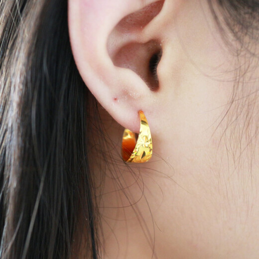 Qianying Gold Earrings for Women Au750 Real Gold Earrings 18K Pure Gold Ear Bags for Mom and Elderly Earrings Real Gold Earrings as Gifts Small Size Weights About 1.40-1.6g (Including Labor Cost 35)