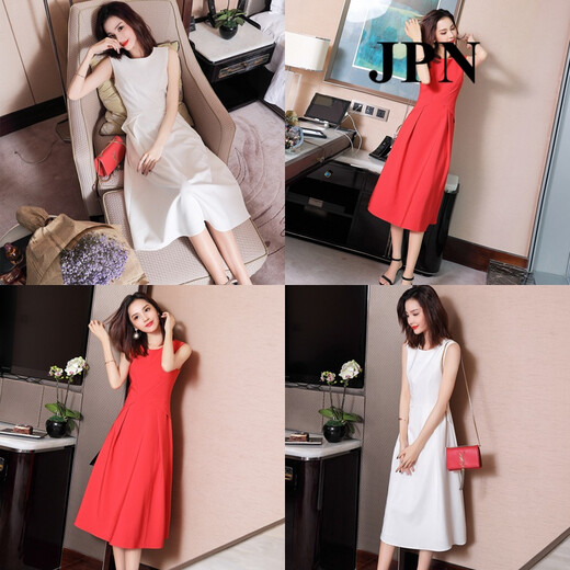 JPN Hong Kong trendy sleeveless dress for women 2025 new temperament goddess Fan Mingyuan party vest skirt A-line skirt summer white dress M
