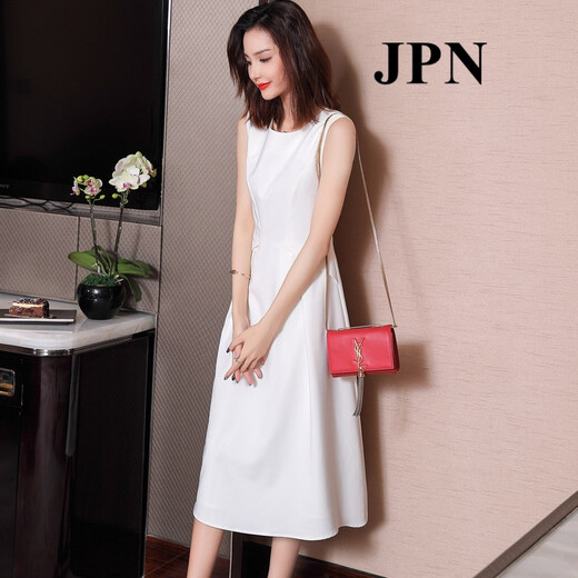JPN Hong Kong trendy sleeveless dress for women 2025 new temperament goddess Fan Mingyuan party vest skirt A-line skirt summer white dress M