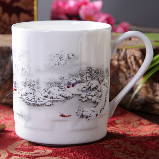 Tao Xianghui Tao Xianghui Jingdezhen ceramic tea cup with lid bone china water cup drinking tea cup blue and white porcelain office cup 499ml snow scene