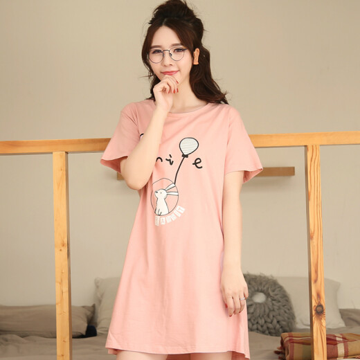 Little nurse nightgown, women's pajamas, home clothes, simple and cute bunny home dress, women's short-sleeved long T-shirt for all seasons, can be worn outside