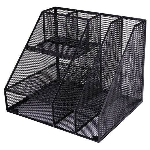 Deli multifunctional metal mesh combined file frame bookend office desktop file storage box multi-layer data shelf storage rack with pen holder black