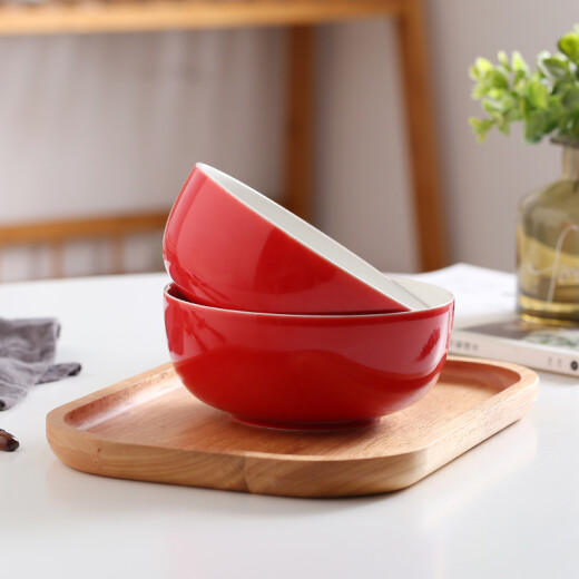 Jiabai festive red 6-inch instant noodle bowl soup bowl large rice bowl simple tableware ceramic bowl