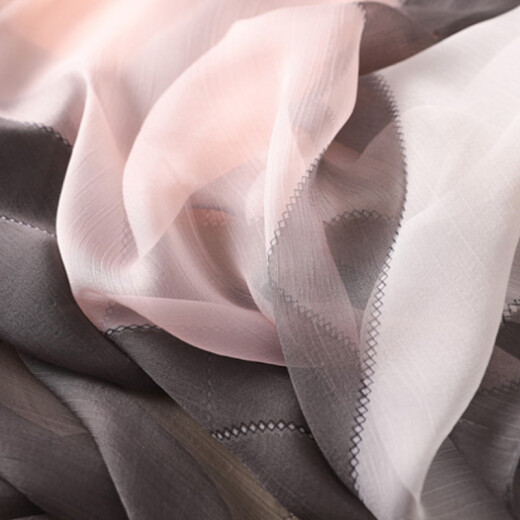 GLO-STORY Silk Scarf Women's Fashion Versatile Printed Long Silk Scarf Geometric Color Block Sunshade Shawl Beach Scarf WSJ814048 Pink Gray Edge