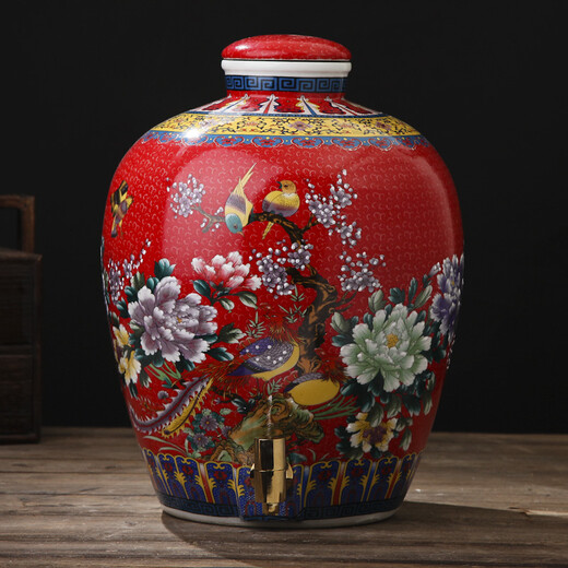 Junxiang Jingdezhen ceramic wine jar wine jar with faucet wine bottle soaking wine jar wine storage jar 10 Jin Jin equals 0.5 kg 20 Jin Jin equals 0.5 kg 30 Jin Jin equals 0.5 kg 50 Jin Jin equals 0.5 kg Packed with sealing cover red (with faucet) 10 Jin Jin equals 0.5 kg Packed
