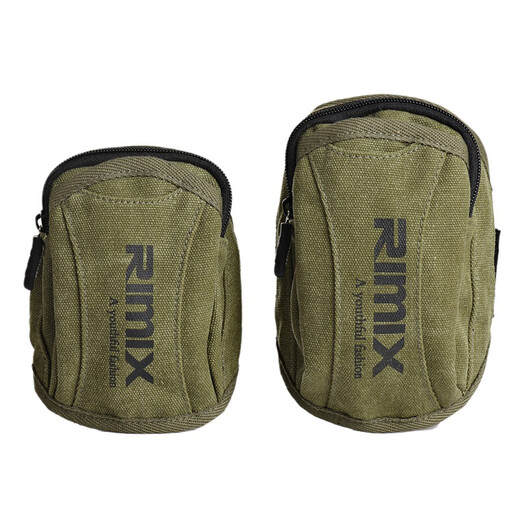 RIMIX waist bag, wrist bag, arm bag, mobile phone bag, waist bag, hanging bag, men's and women's sports bag, canvas mobile phone arm bag, military green, small size - suitable for mobile phones within 4.3 inches
