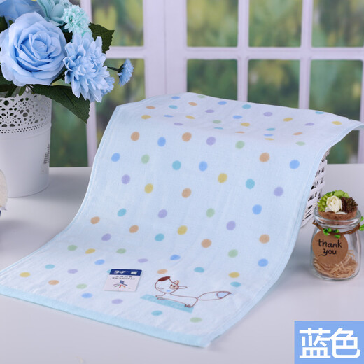 Gold number pure cotton cartoon Wu Nian double-layer gauze children's towel household women's face towel kindergarten face wash towel sweat towel children's towel soft and absorbent 52*28CM blue